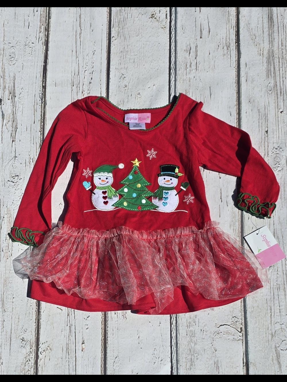 Sophie Rose Red Snowman Tulle Holiday Dress for Girls
